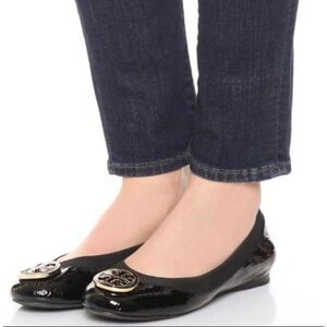 Tory Burch Black Flats with Gold Logo